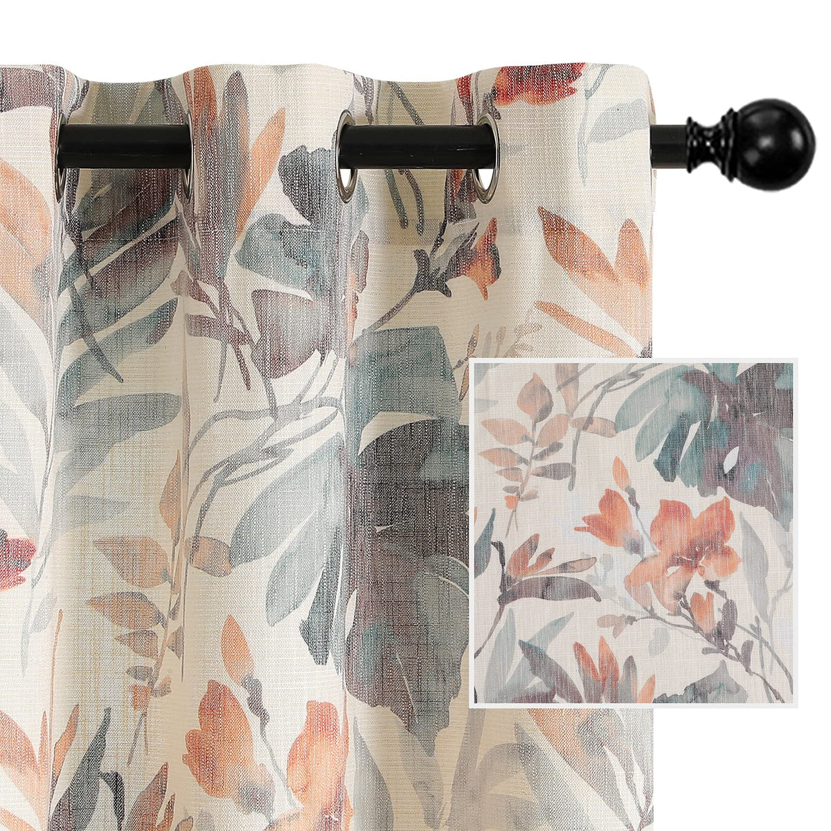 MYSKY HOME floral curtains fabric close-up shows soft cotton blend for premium drape