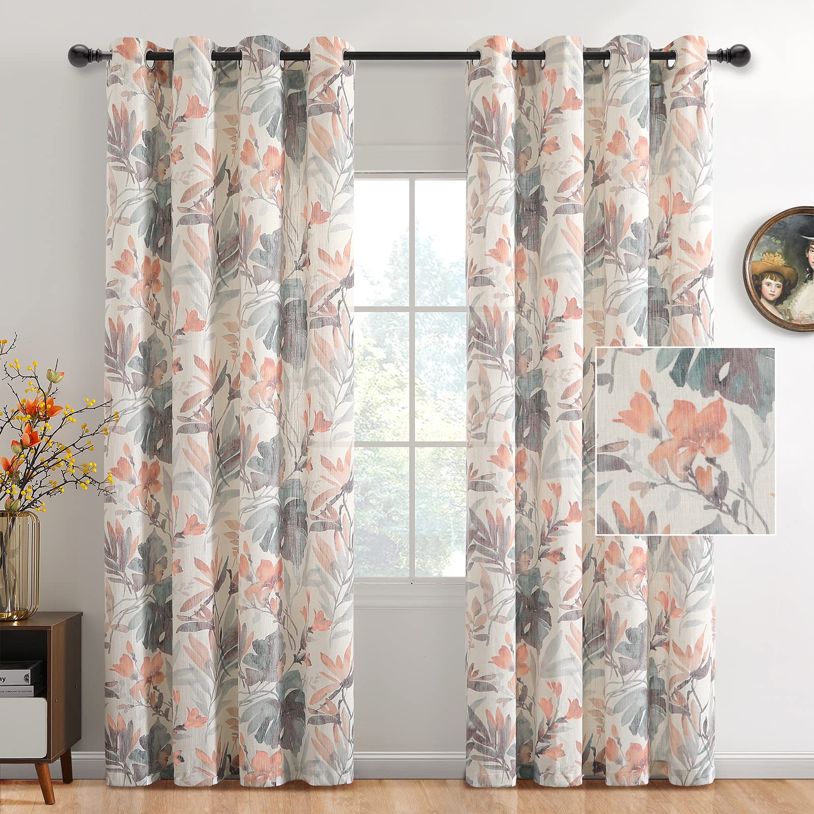 MYSKY HOME floral curtains grommet-top design enables easy hanging and neat appearance