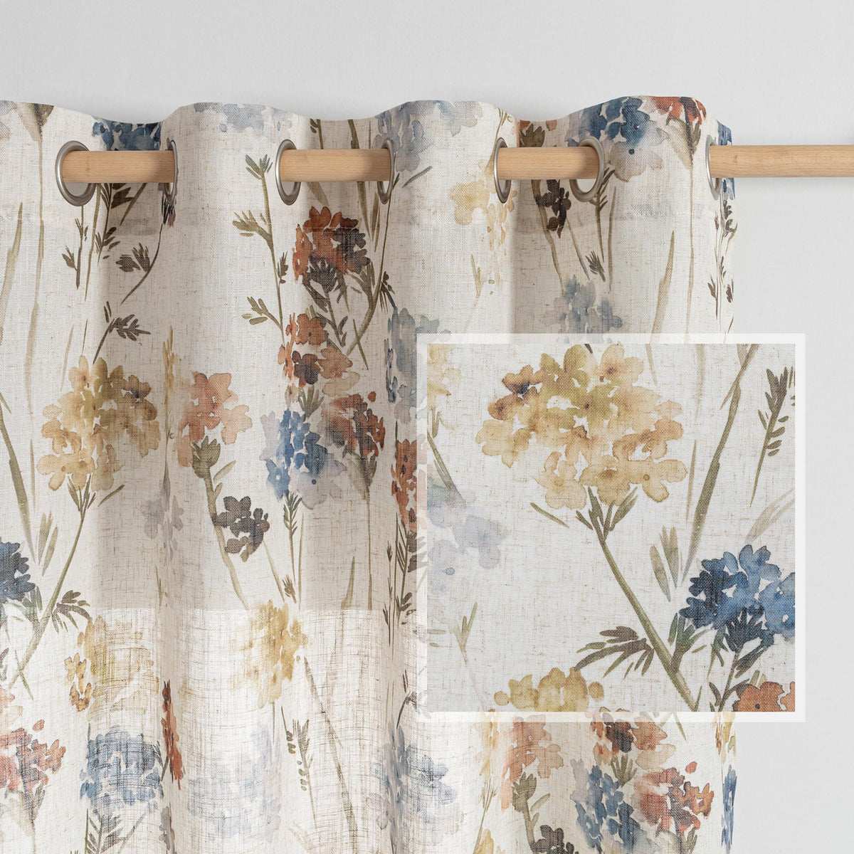 MYSKY HOME floral linen curtains front view with vibrant pattern