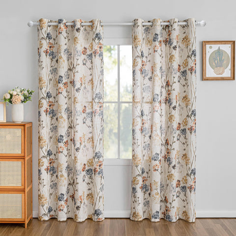 Close-up of digital floral pattern on MYSKY HOME linen curtains