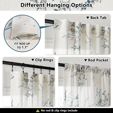MYSKY HOME floral printed curtains on natural textured fabric for farmhouse decor