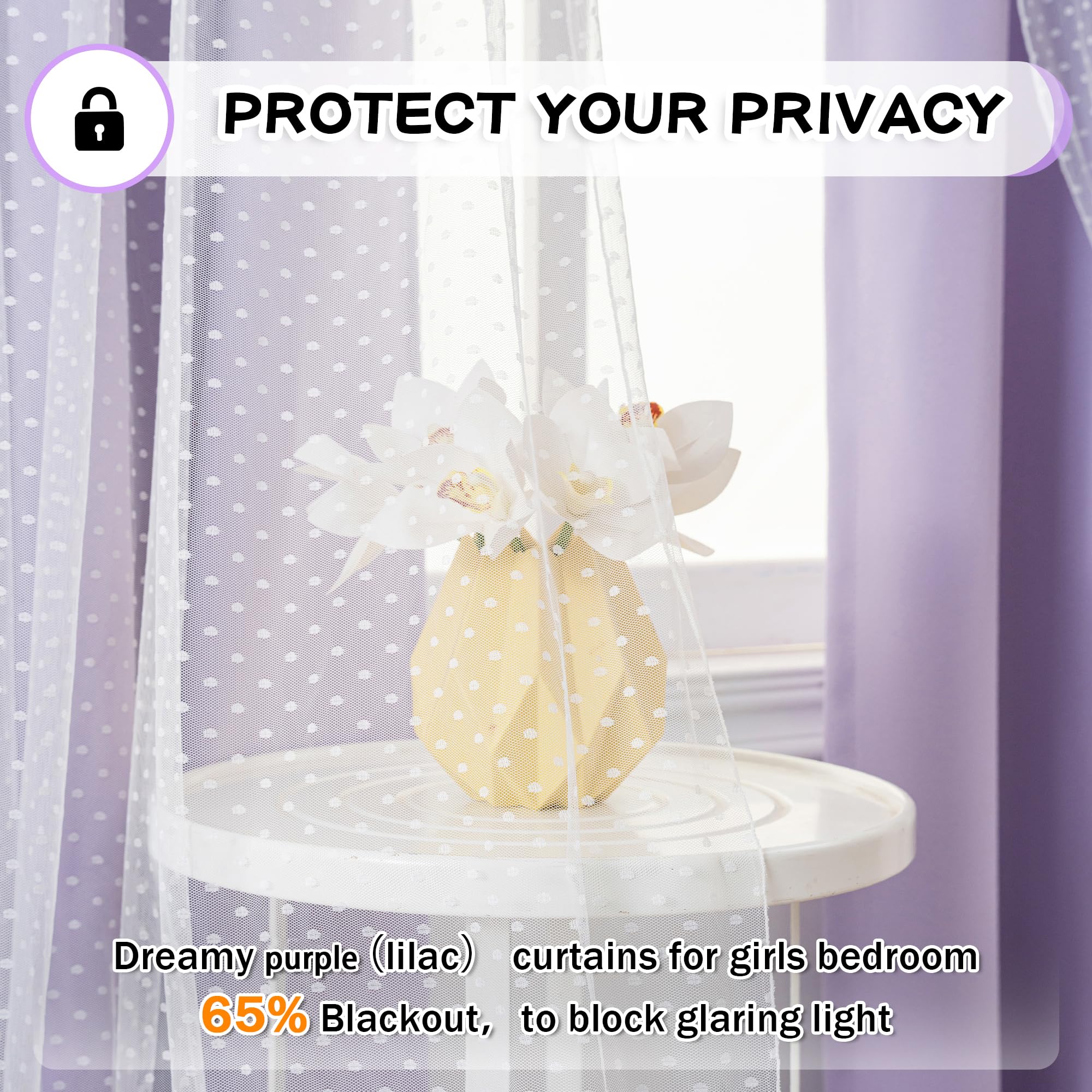 MYSKY HOME Lilac curtain close-up of soft fabric and 52x84 panel size
