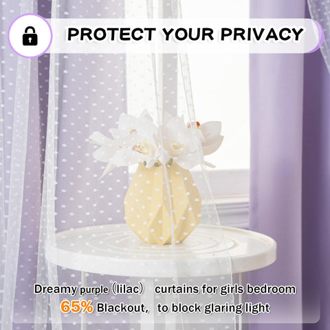 MYSKY HOME Lilac curtain close-up of soft fabric and 52x84 panel size