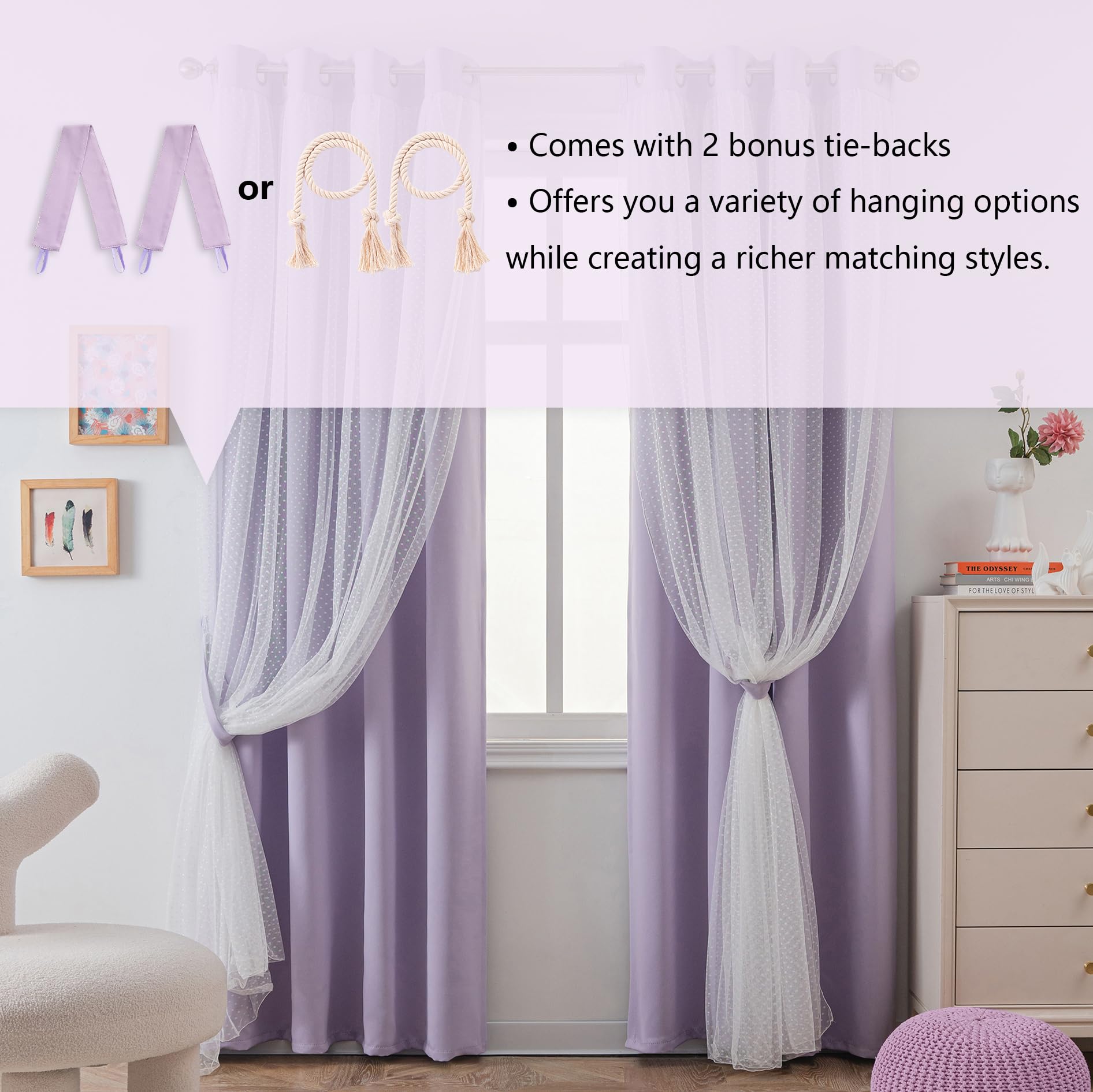 MYSKY HOME Bedroom scene featuring Lilac blackout curtains