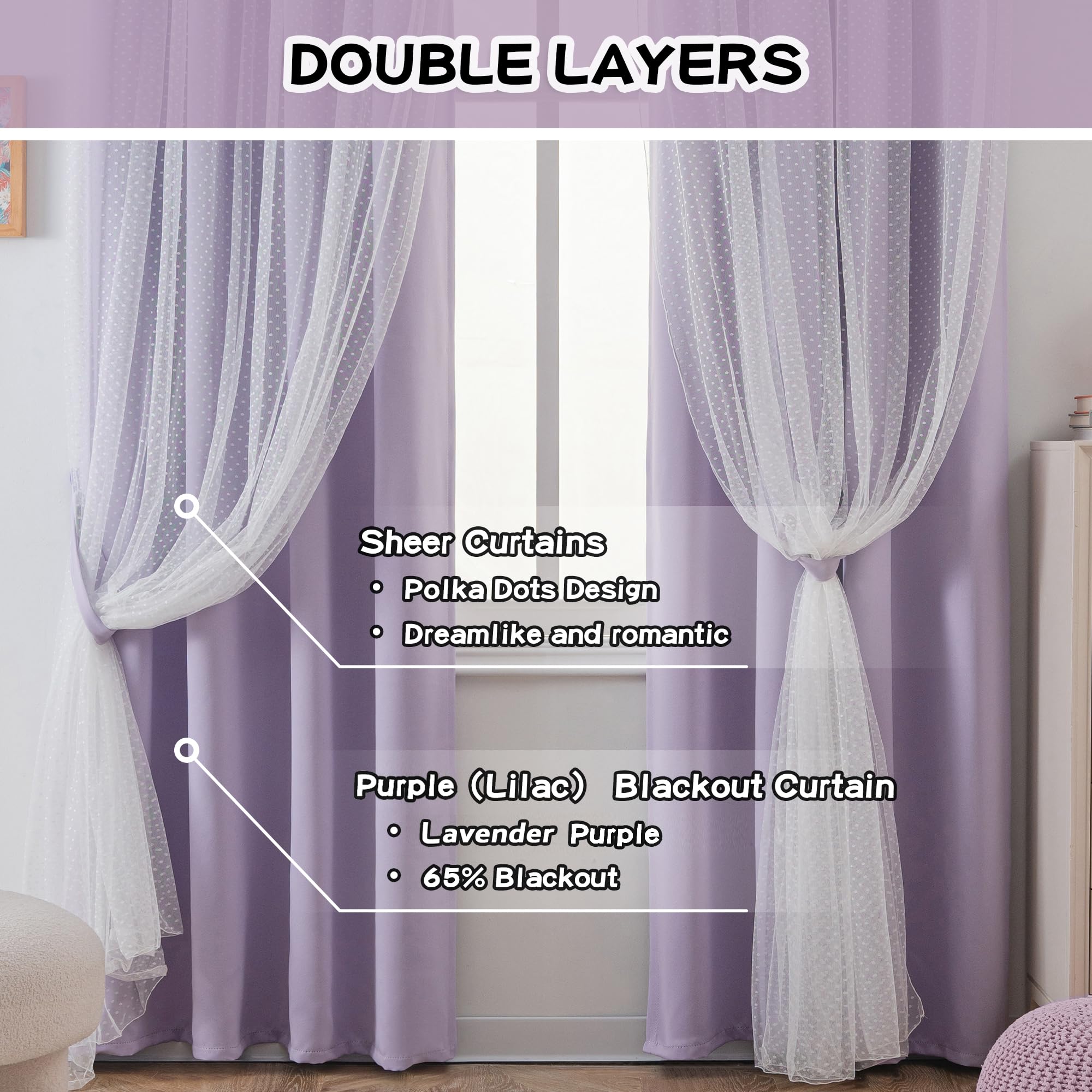 MYSKY HOME Lilac blackout curtains grommet-top with eight rust-resistant rings