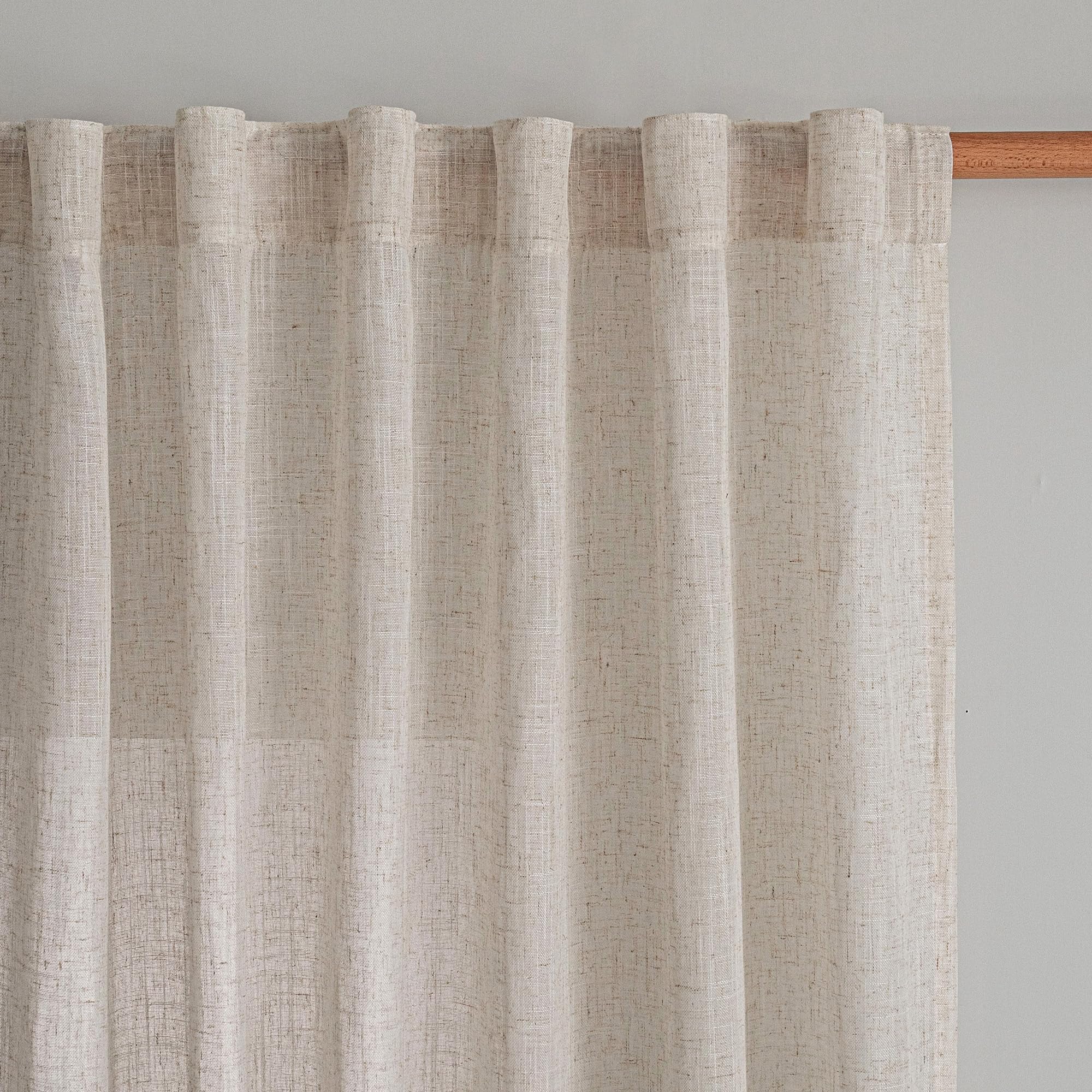 MYSKY HOME natural linen curtains texture close-up showing luxe drape and soft light diffusion