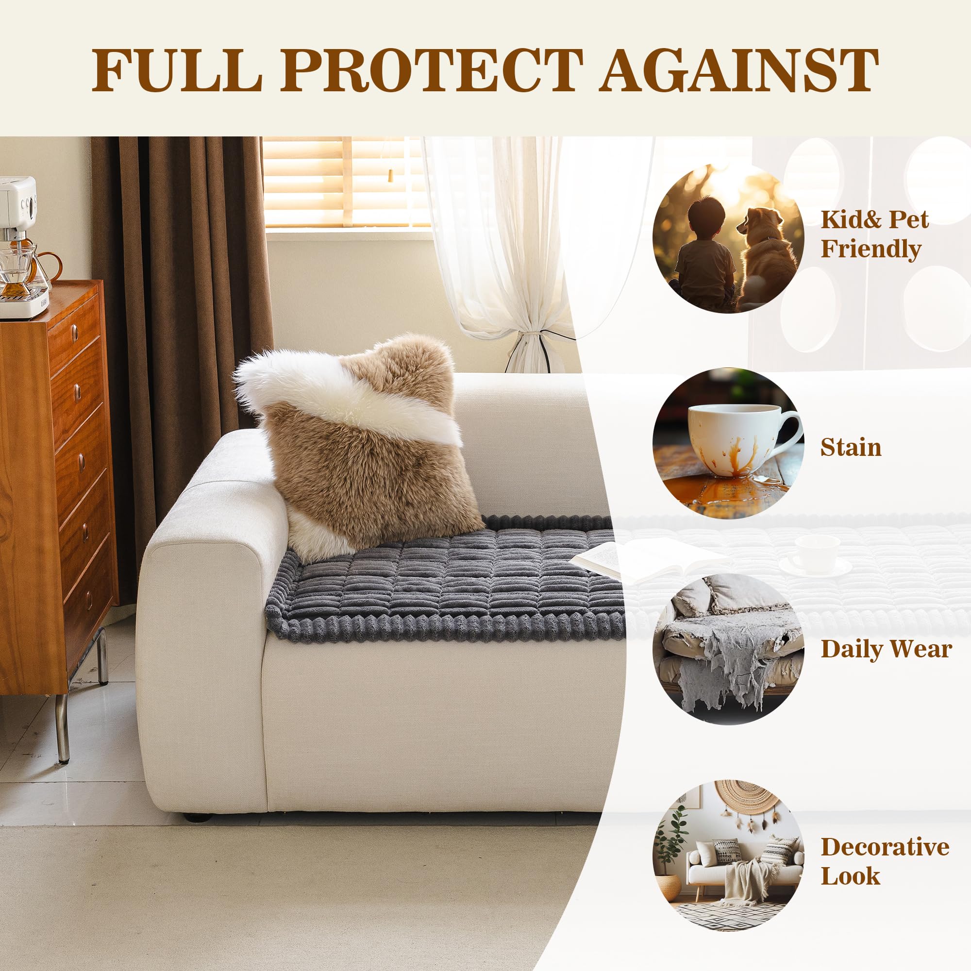 MYSKY HOME non-slip bottom couch cover preserves seating with stable placement
