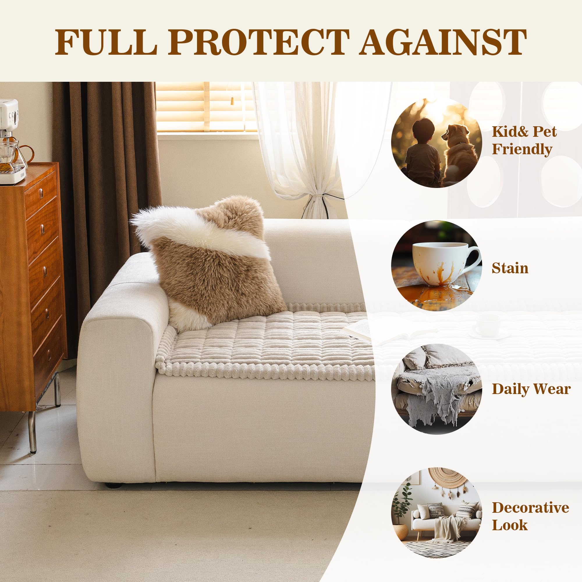 MYSKY HOME oatmeal couch cover showcases soft, cozy fabric for daily use