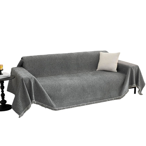 MYSKY HOME oversized couch cover on a 4-seat sofa protects furniture with soft chenille fabric.