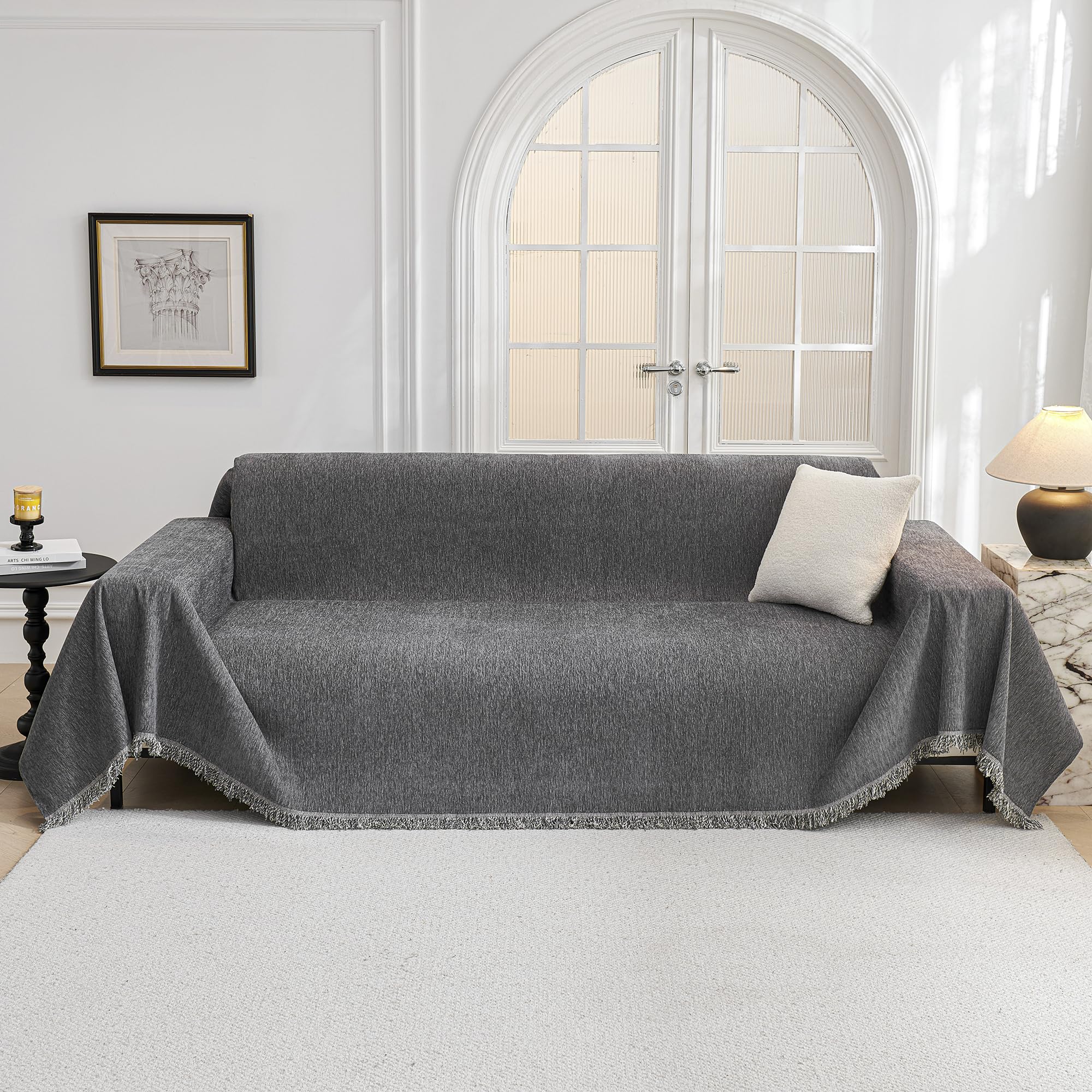 MYSKY HOME pet-friendly couch protector guards against hair and spills while staying comfortable.