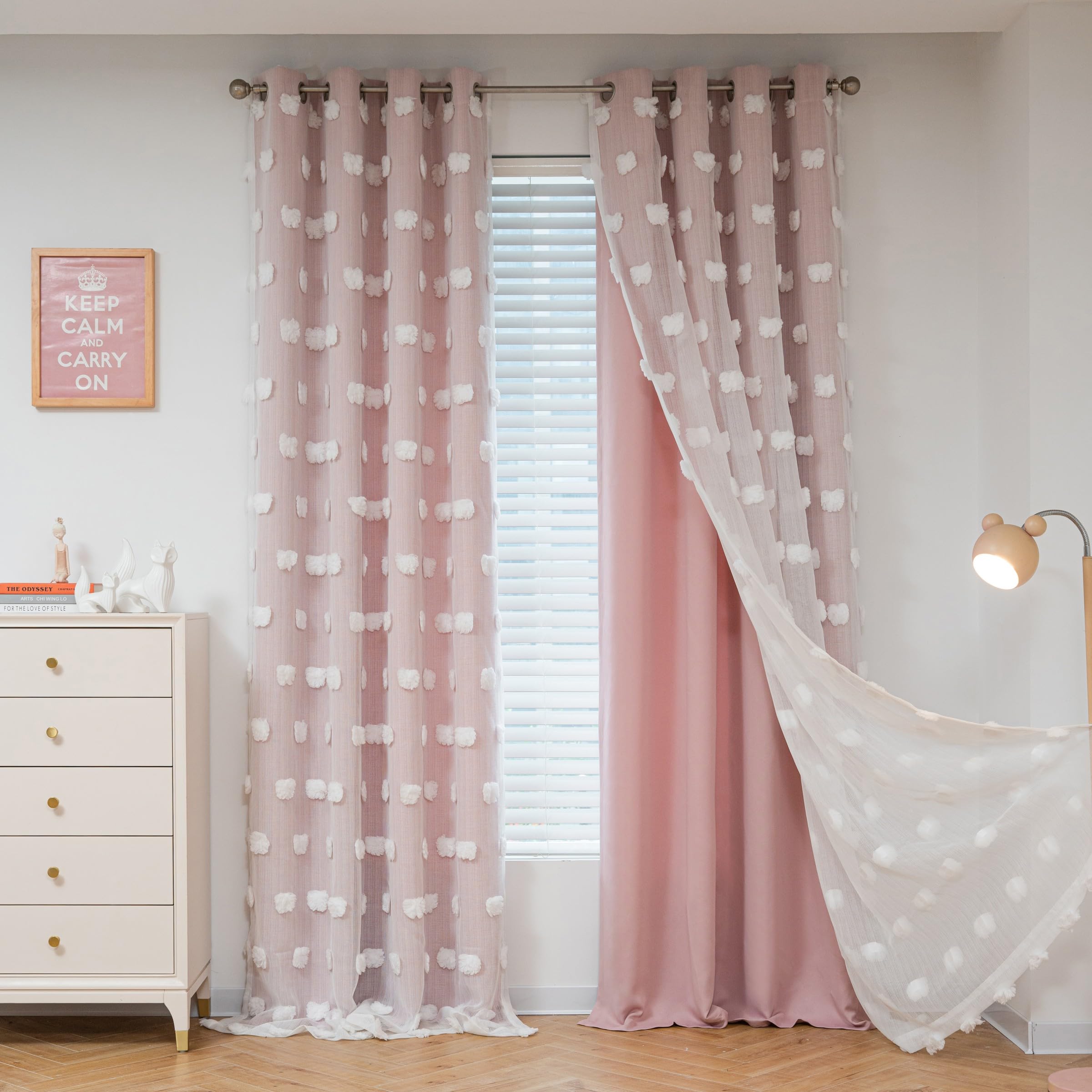 MYSKY HOME pink curtains for girls' room with soft light filtration