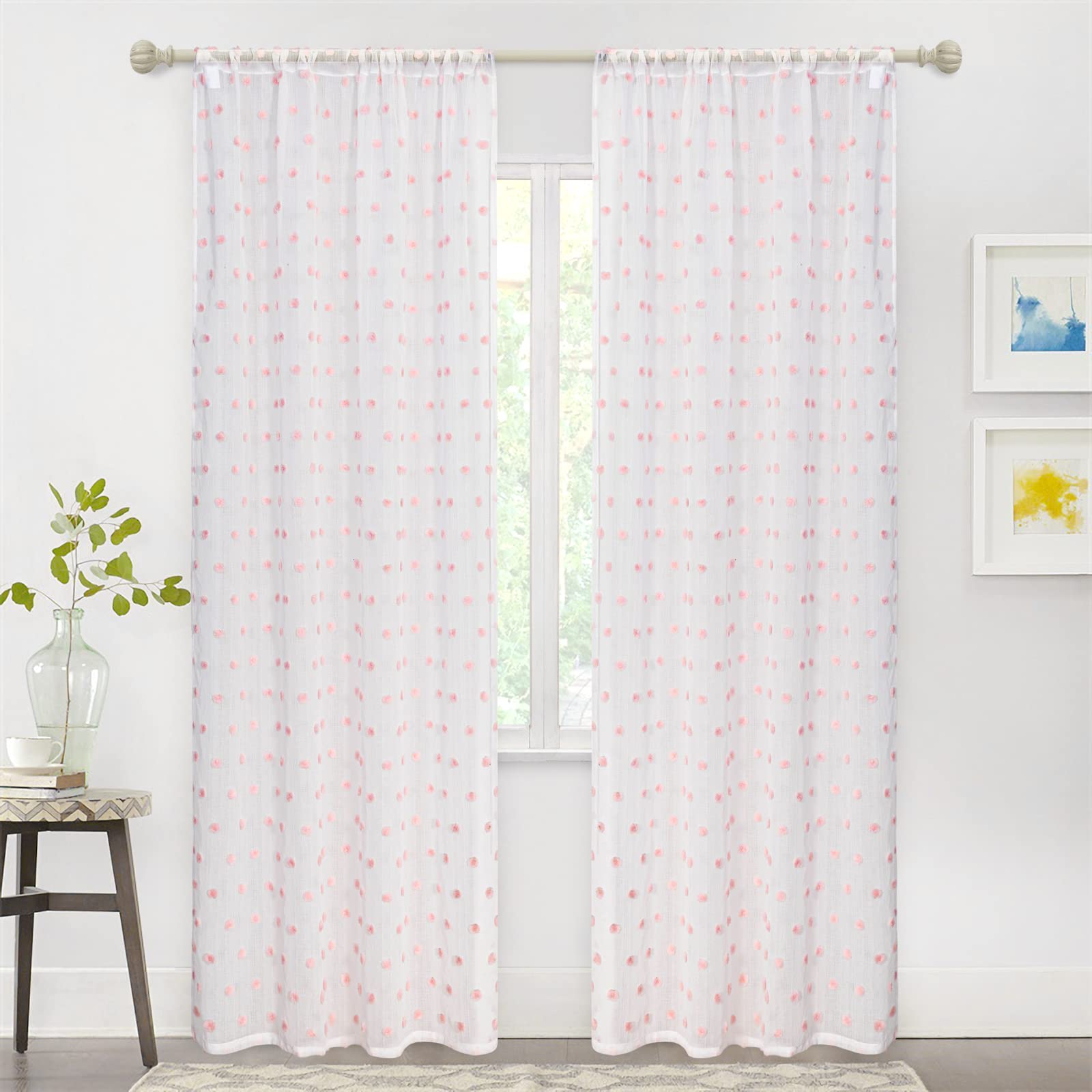 MYSKY HOME close-up of soft voile fabric and pom pom trim