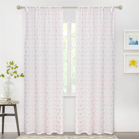 MYSKY HOME close-up of soft voile fabric and pom pom trim