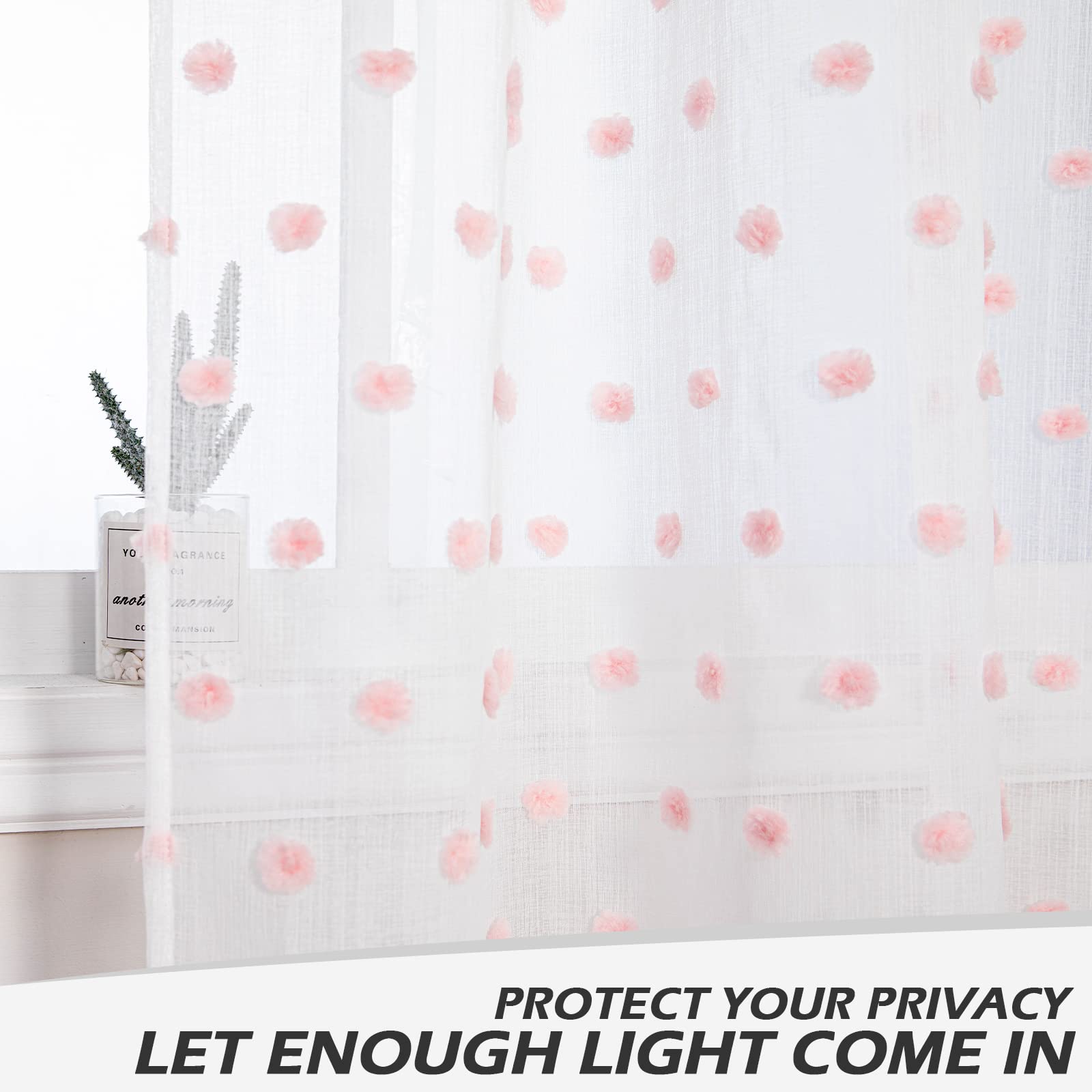 MYSKY HOME girls bedroom with pink pom pom sheer curtains adding playful texture