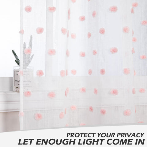 MYSKY HOME girls bedroom with pink pom pom sheer curtains adding playful texture