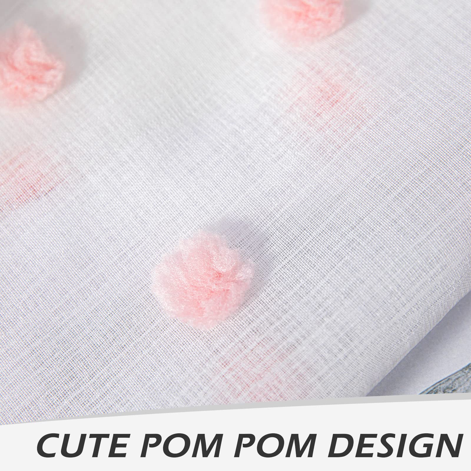 MYSKY HOME nursery scene with pink pom pom sheer curtains softly diffusing light