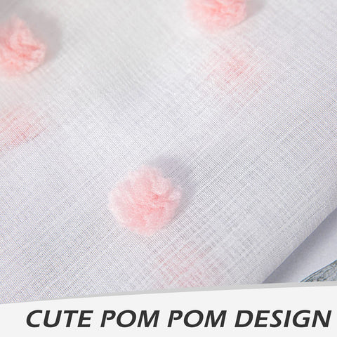 MYSKY HOME nursery scene with pink pom pom sheer curtains softly diffusing light
