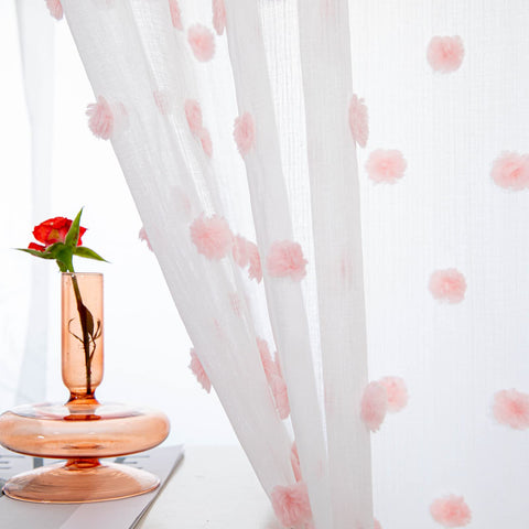 MYSKY HOME pink pom pom sheer curtains diffuse natural light in a modern room
