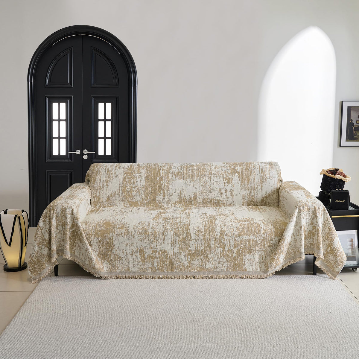 MYSKY HOME sectional couch cover khaki with abstract geometry protects and refreshes your sofa.