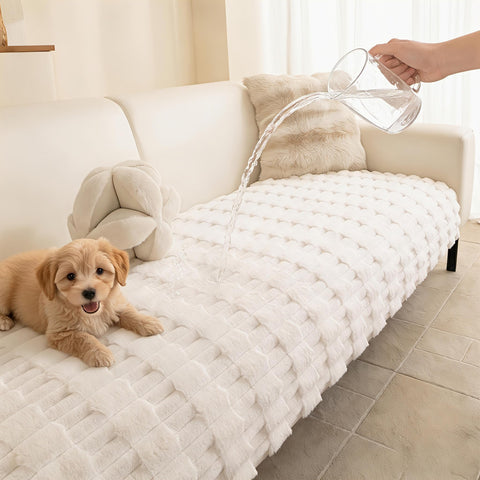 MYSKY HOME waterproof couch cover with plush top protects sofas from spills.