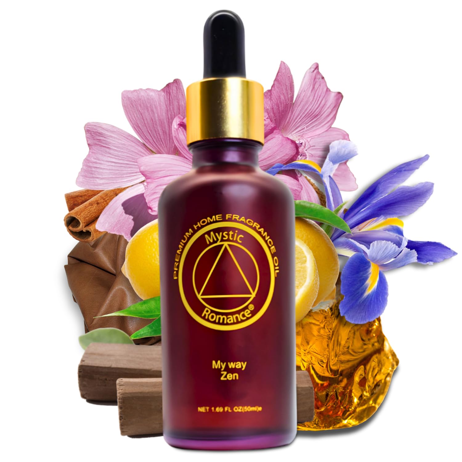 Mystic Romance My Way Zen amber bottle close-up with label.
