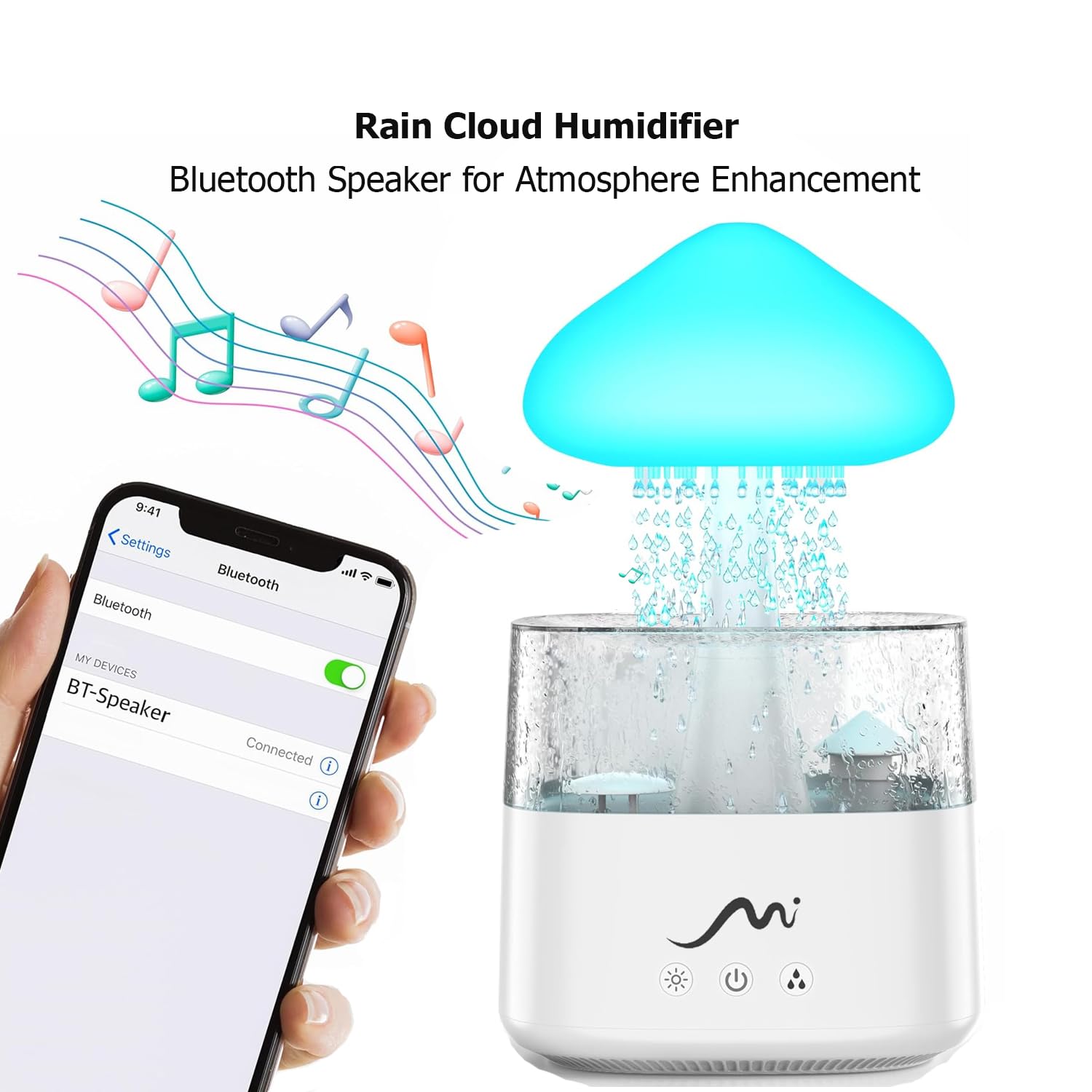 MYSTIQ Rain Cloud humidifier USB powered for flexible placement.