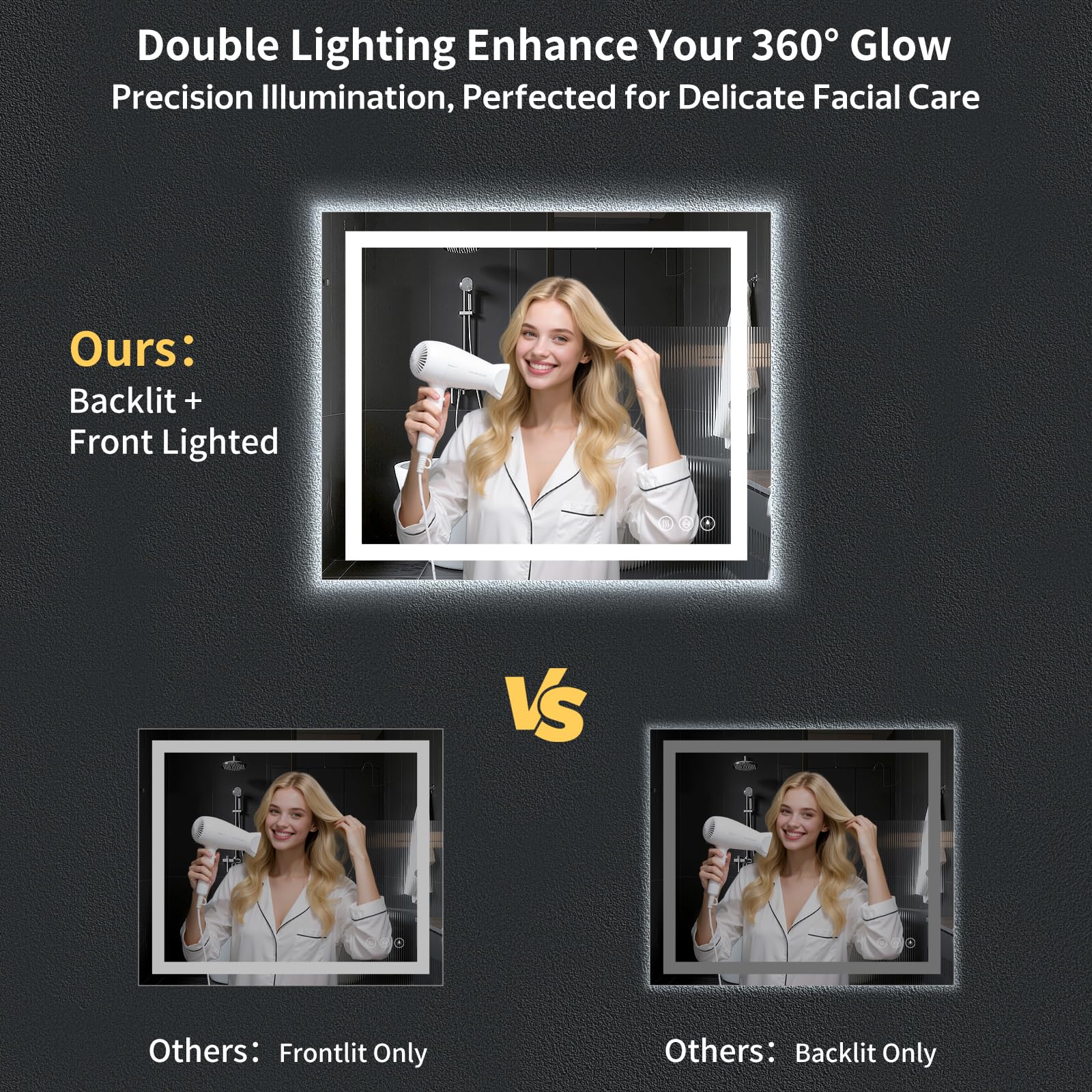 MYSUNORIA anti-fog feature keeps the mirror clear after showering.