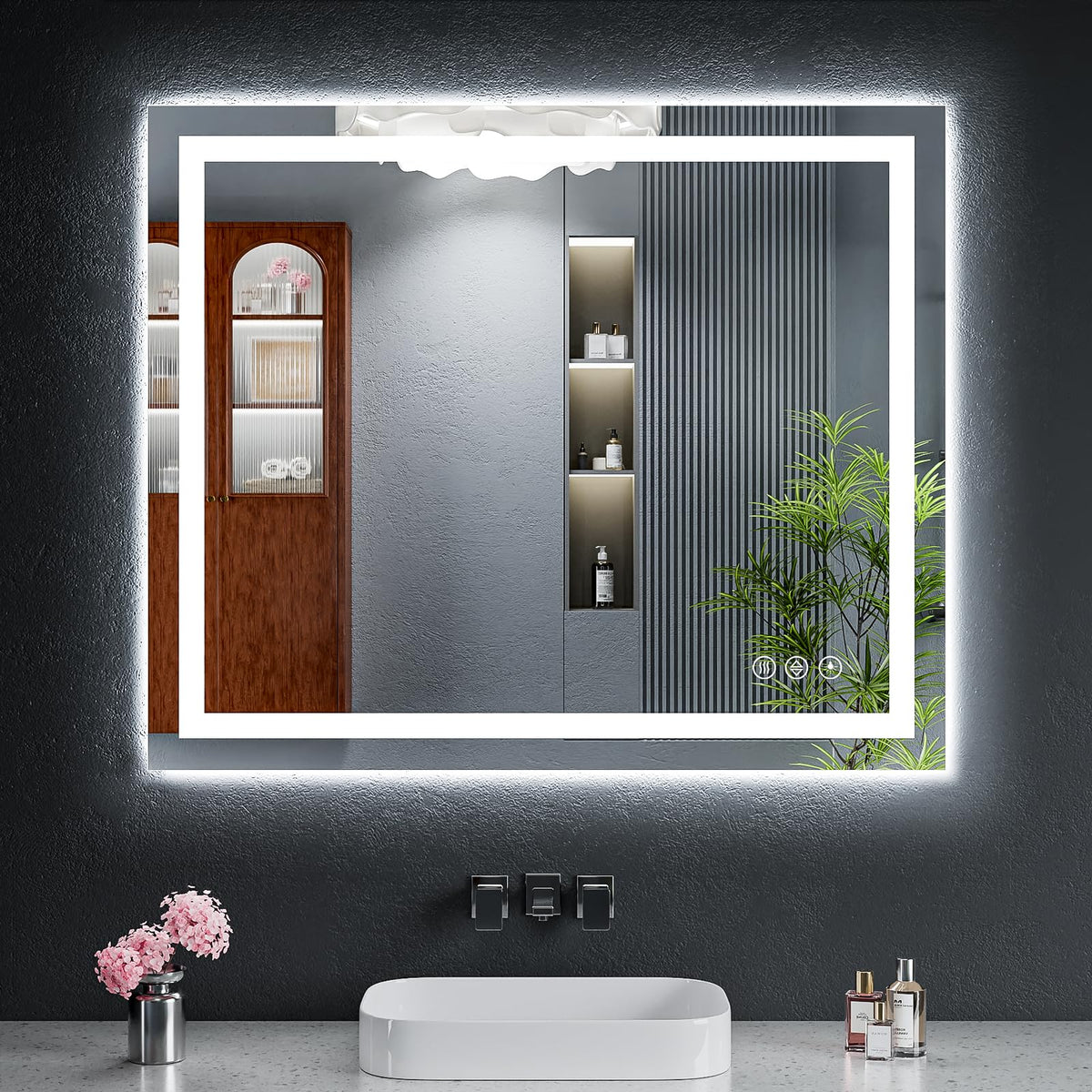 MYSUNORIA 36x30 LED bathroom mirror with front light for precise makeup and grooming.