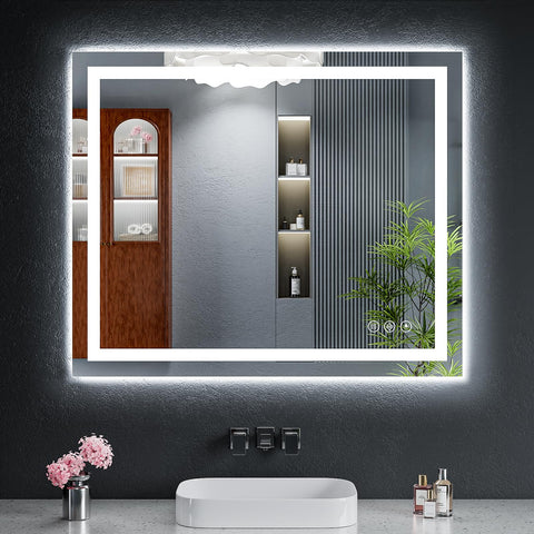 MYSUNORIA 36x30 LED bathroom mirror with front light for precise makeup and grooming.