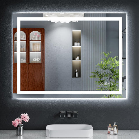 MYSUNORIA 40x30 LED bathroom mirror with backlit and front-lit lighting for precise makeup.