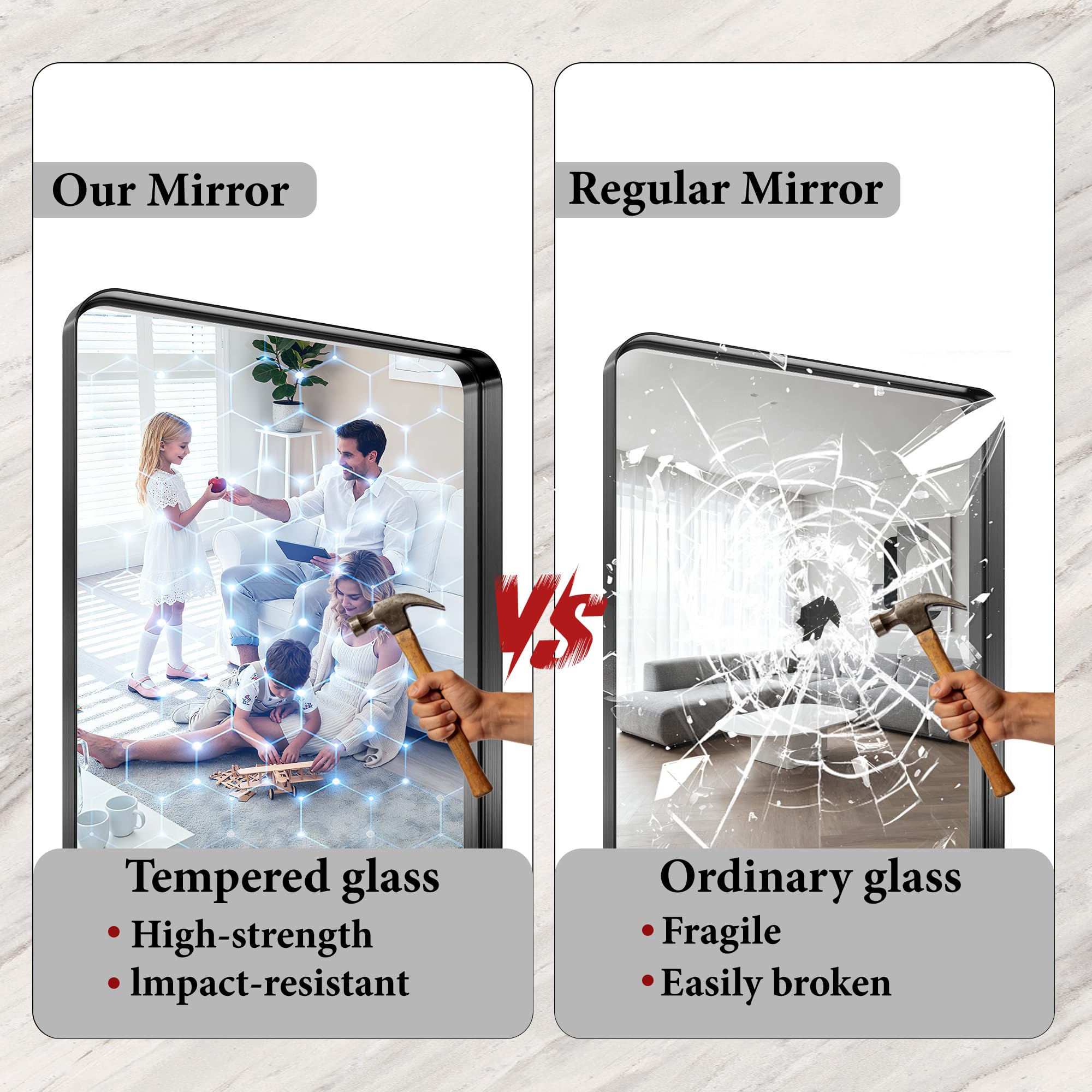 MYSUNORIA mirror supports horizontal or vertical hanging for flexible installation.