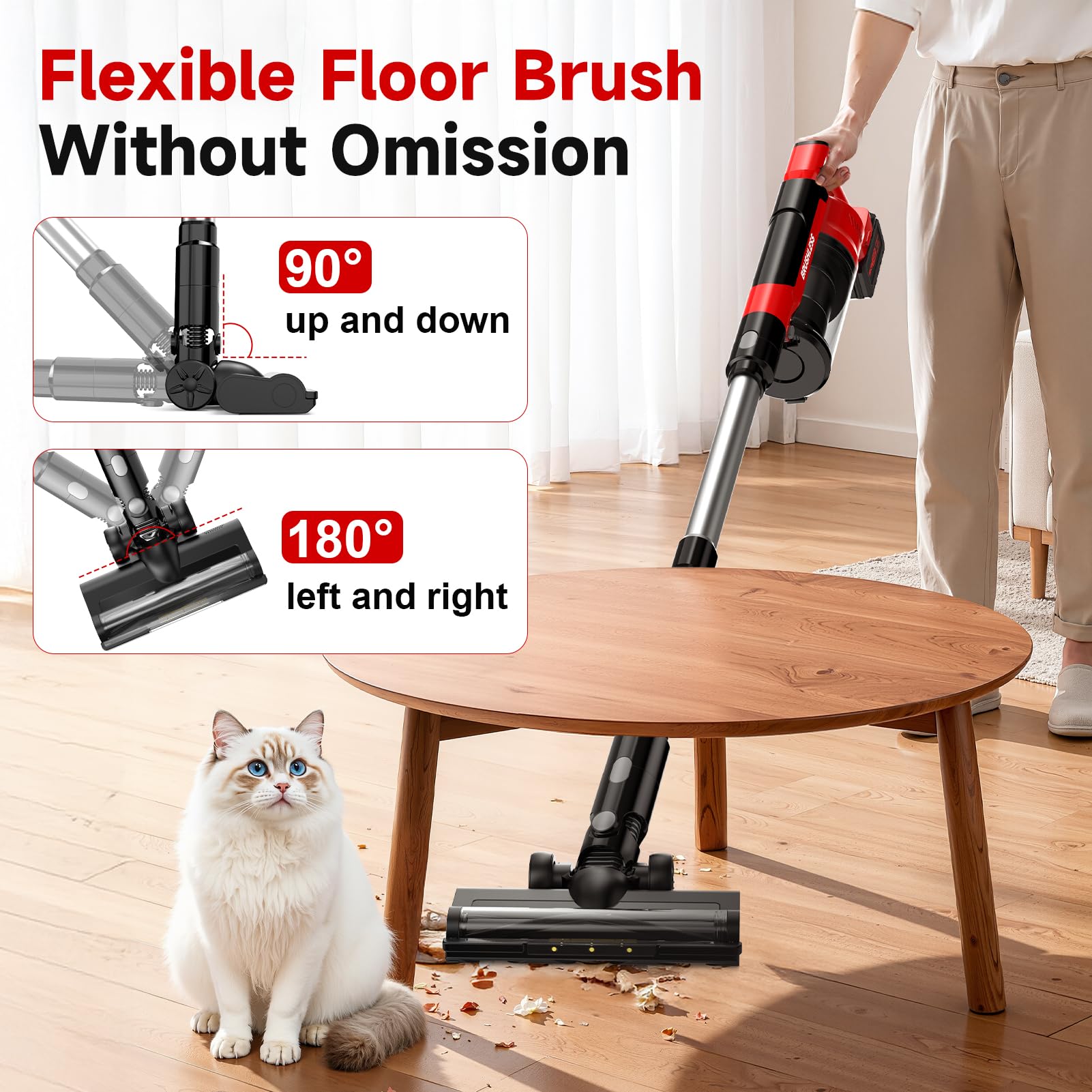Myteaworld floor brush with tilt enables easy corner cleaning.