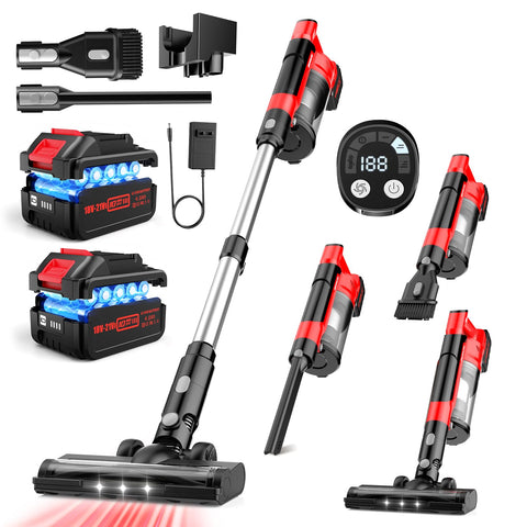 Myteaworld 700W cordless vacuum front view shows powerful suction for floors and carpets.