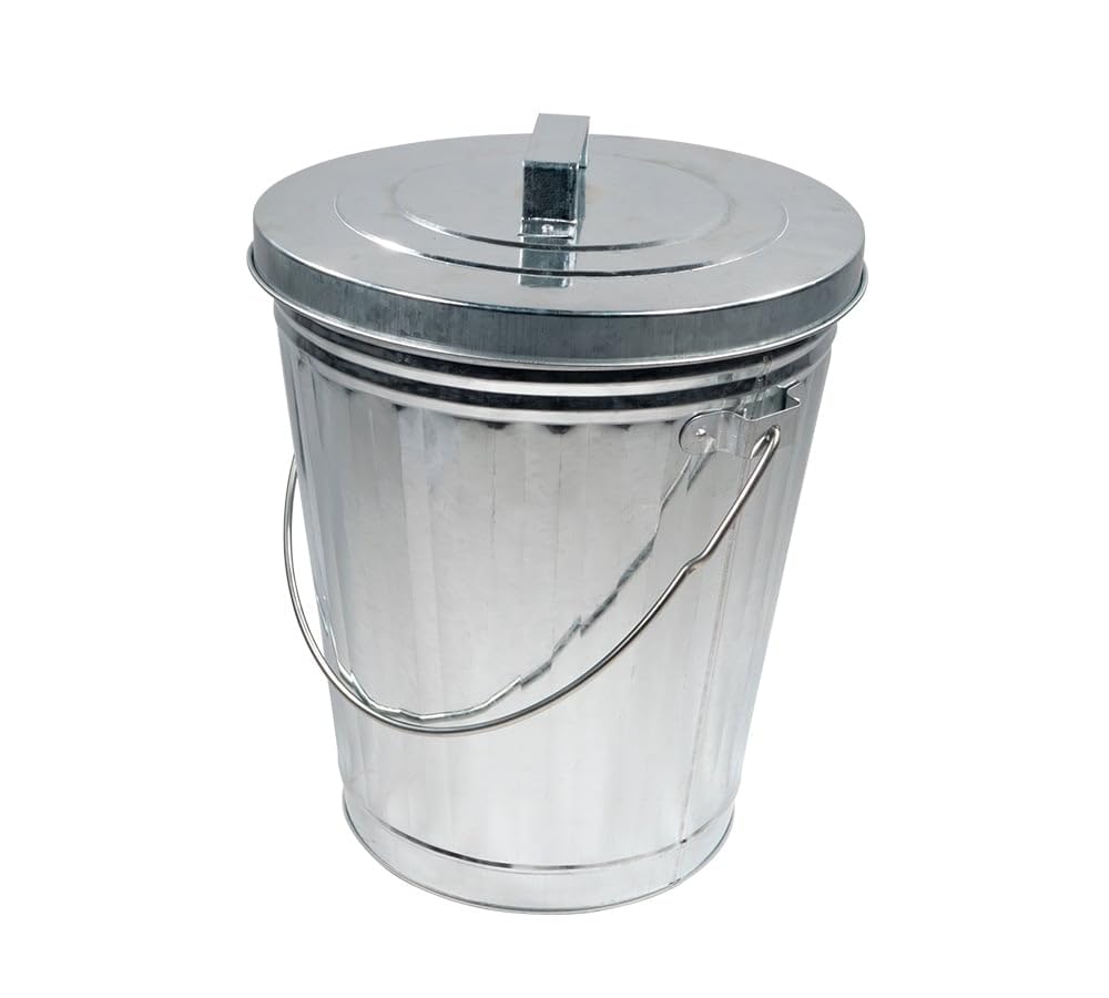 Mytee Products galvanized trash can with lid mounted on trailer for secure disposal