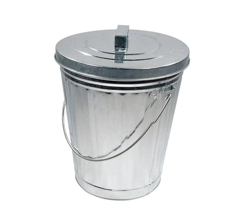 Mytee Products galvanized trash can with lid mounted on trailer for secure disposal
