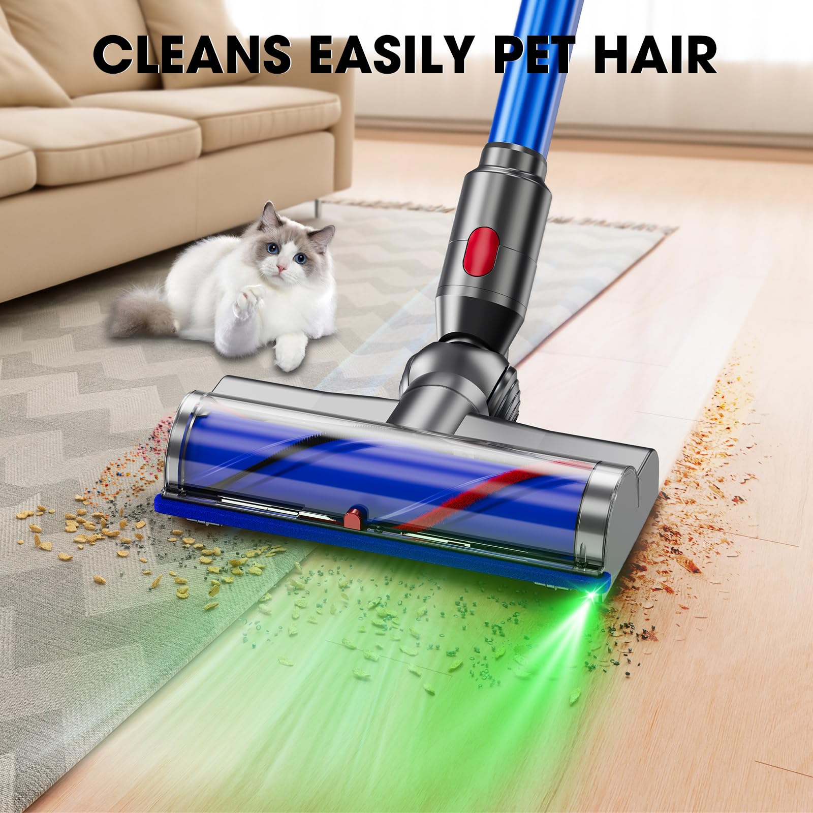 MYUAKO multi-surface head cleans wood, carpet, and tile with LED visibility.