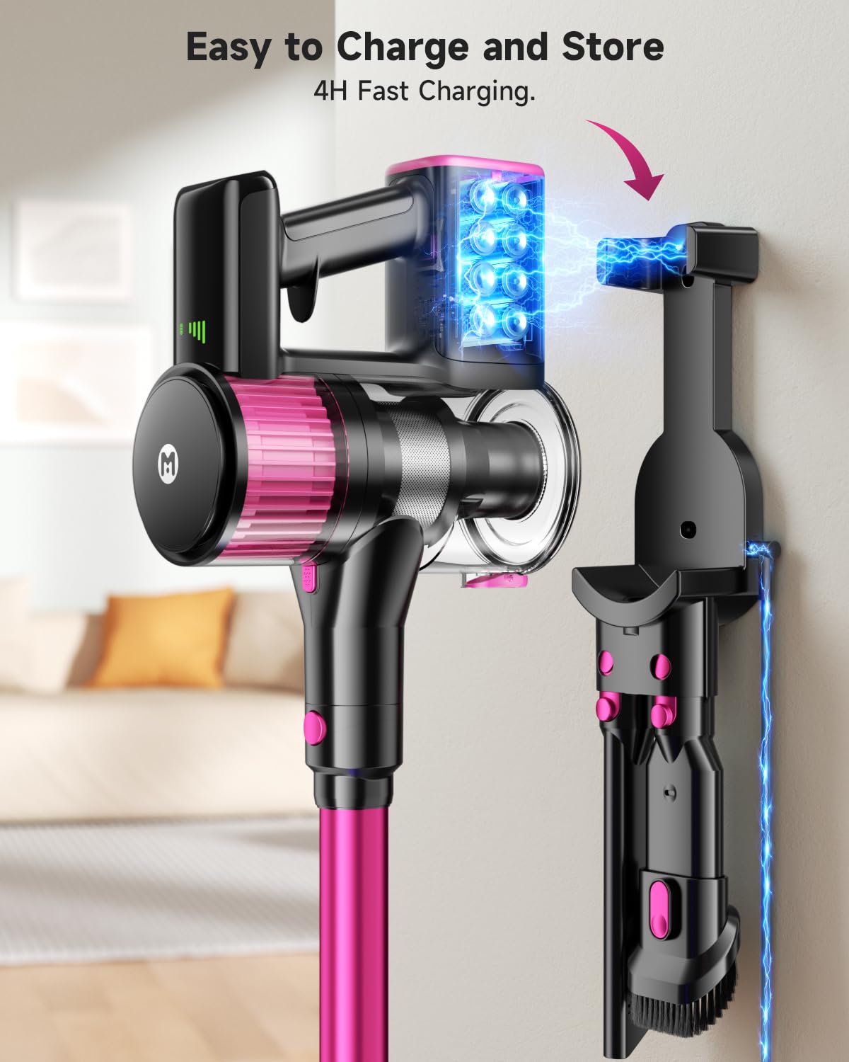 LED dust reveal helps spot hidden dust on floors.