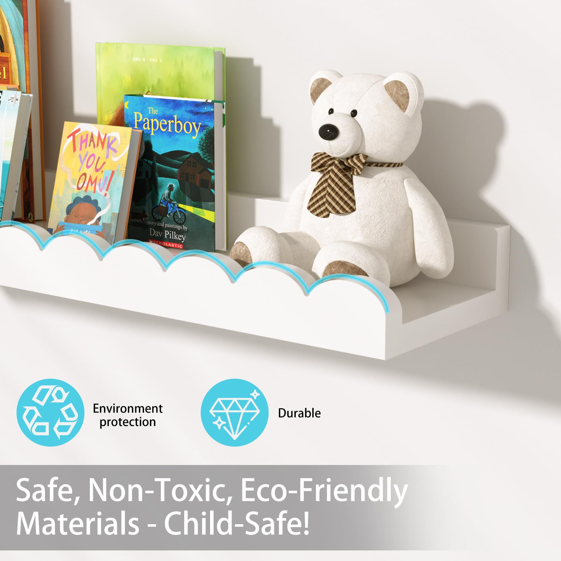 MZJZBN wall mounted kids shelves in white four-pack
