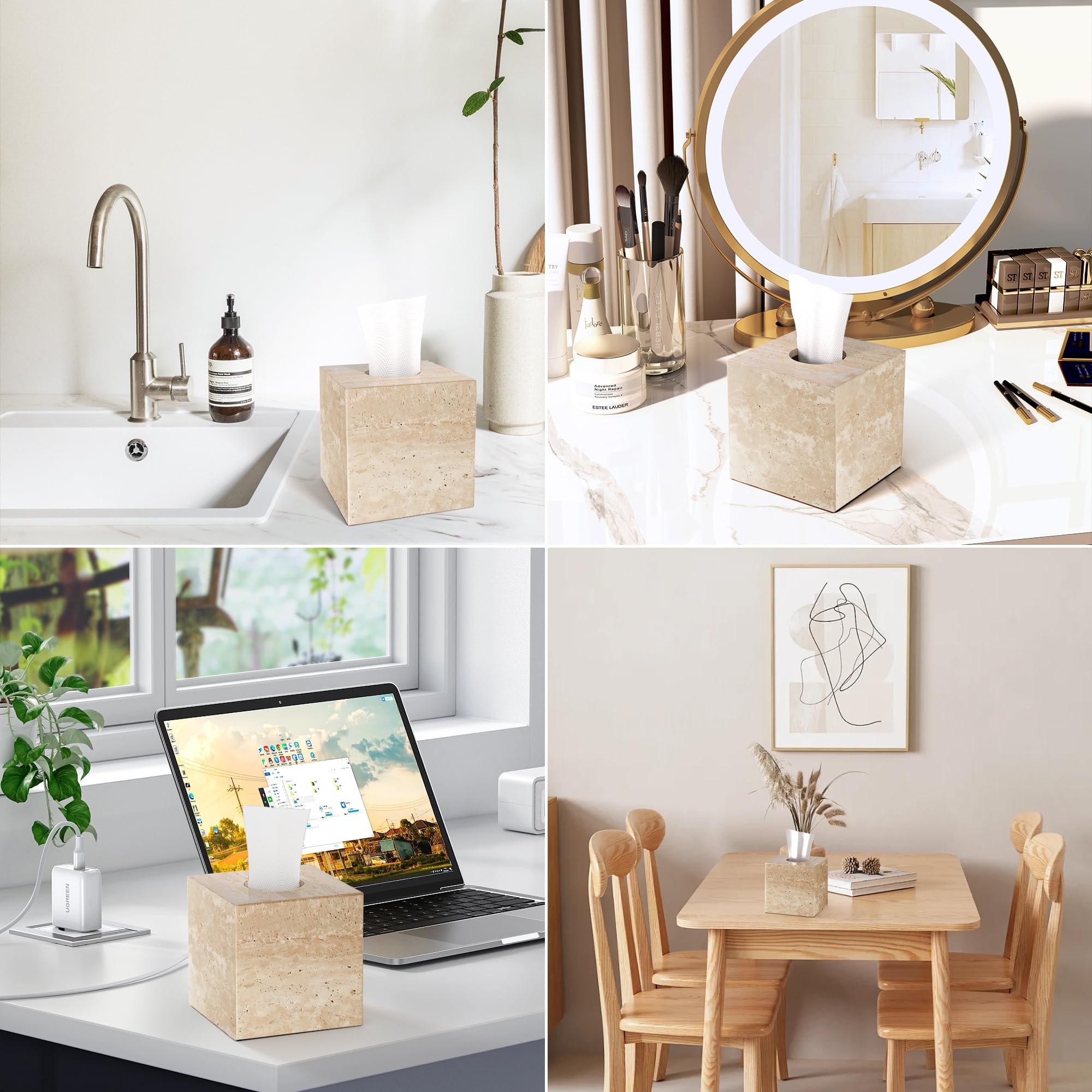 N NANSHOP travertine tissue box cover on bedroom dresser