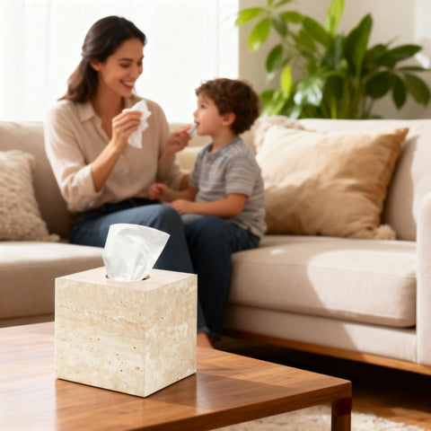Durable travertine material of N NANSHOP tissue box cover