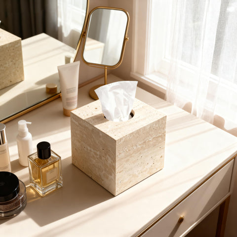 N NANSHOP travertine tissue box cover on kitchen countertop