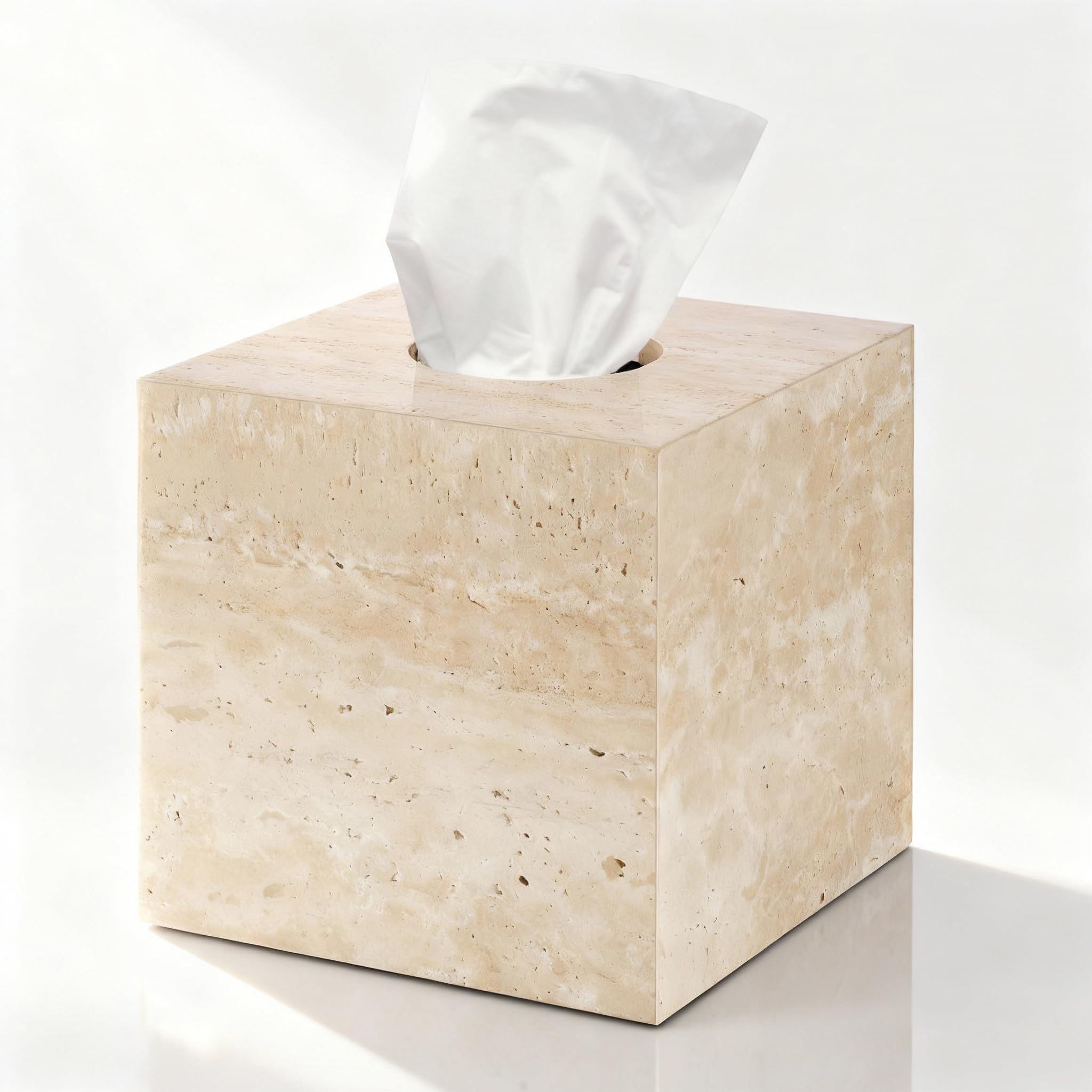 N NANSHOP travertine tissue box cover top view showing square fit