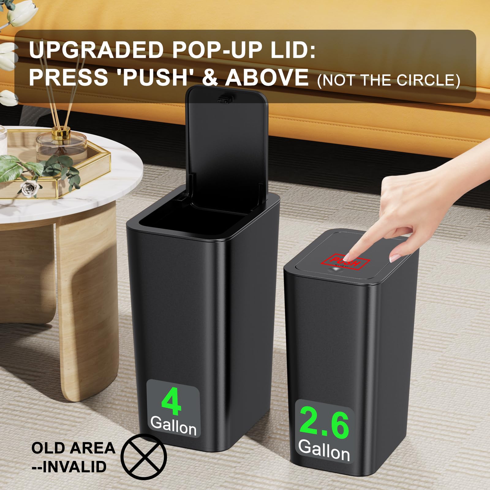 N. NETDOT 2.6-gallon trash bin beside sink or toilet for discreet disposal.