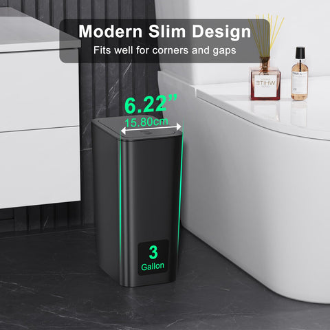 N. NETDOT 3-gallon slim trash bin fits tight corners for clean rooms.