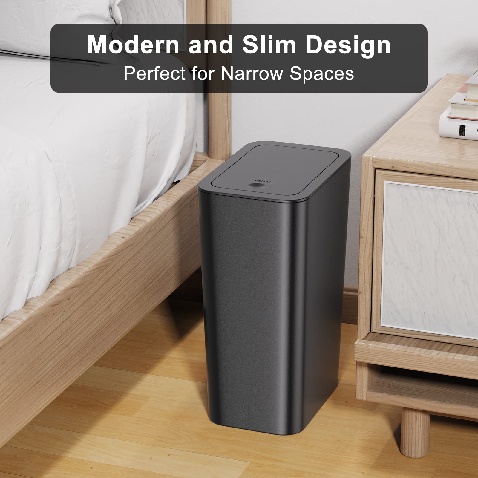 N. NETDOT modern black trash bin, chic design fits any decor