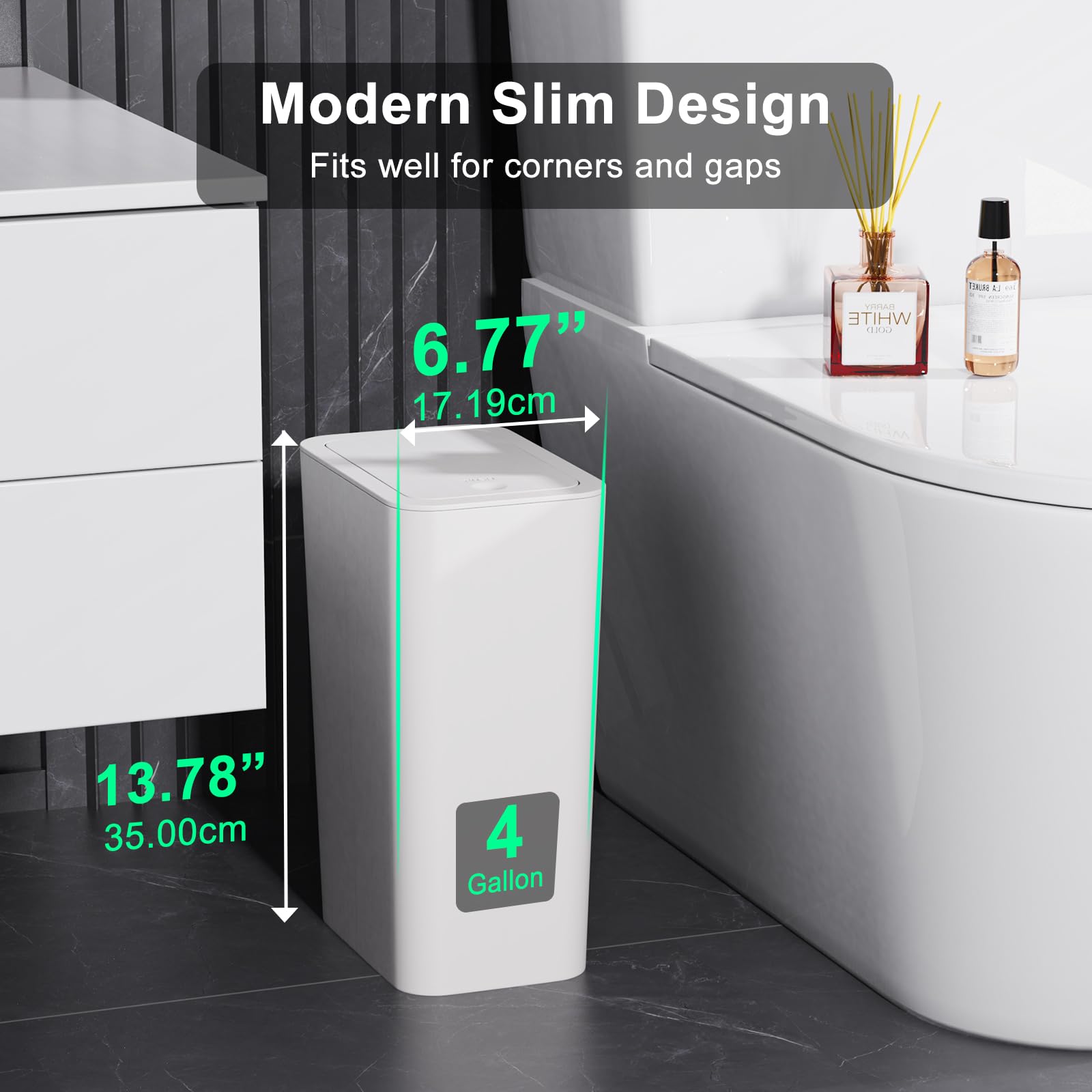 N. NETDOT pop-up lid slim trash can for easy one-touch operation.