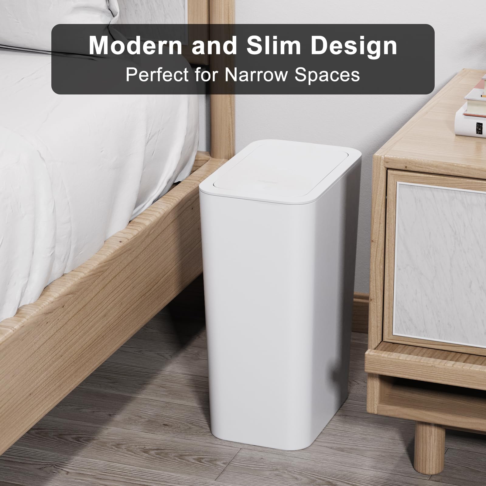N. NETDOT pop-up lid trash can with tap-to-open lid.