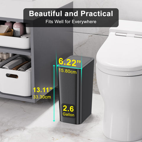 N. NETDOT slim-design 15-6cm width trash bin for bathrooms ideal for tight corners.
