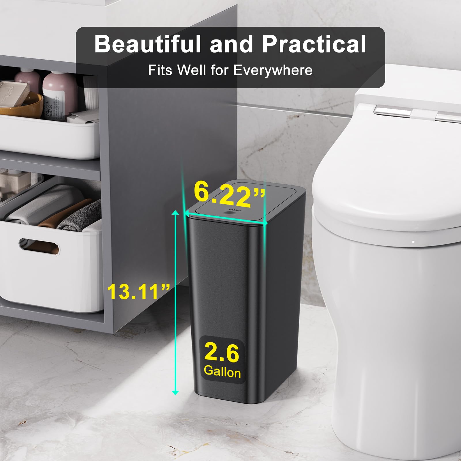 N. NETDOT slim trash bin kitchen, sleek profile for tight spaces