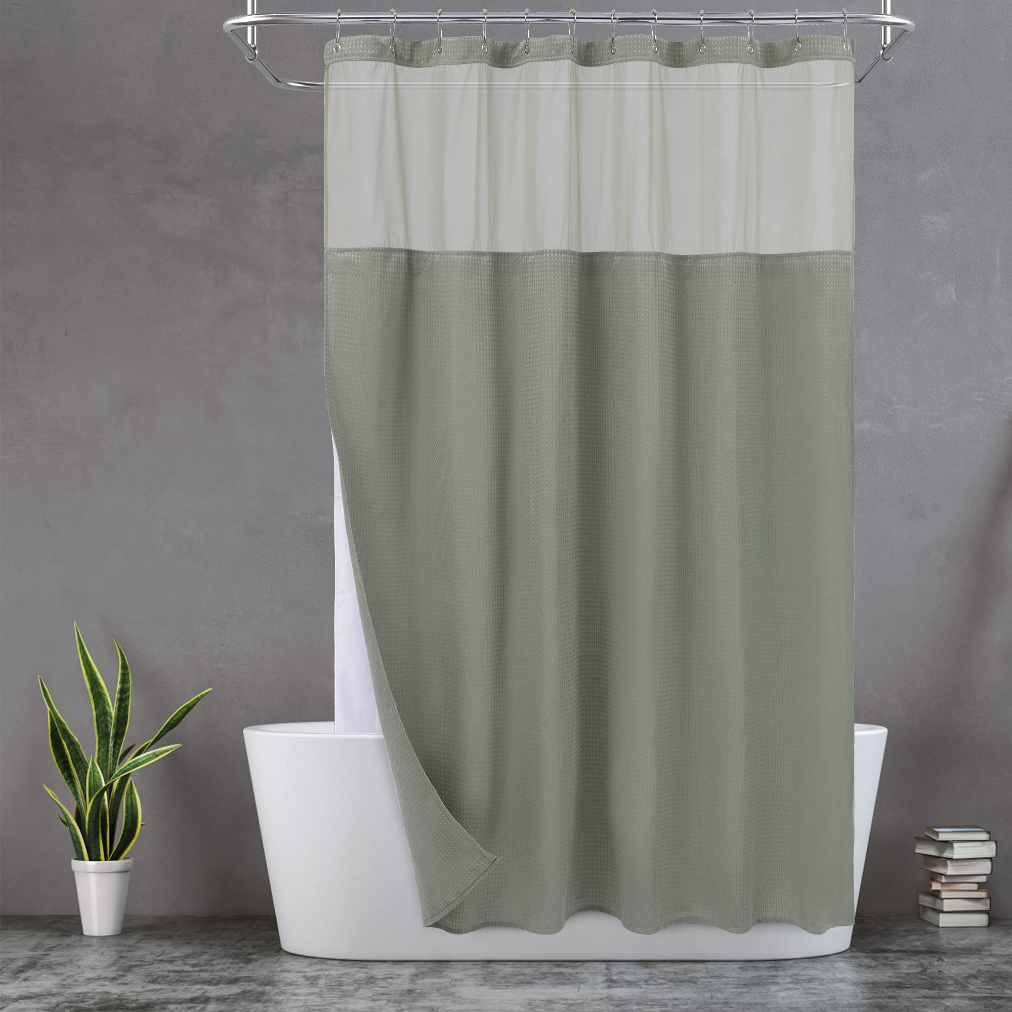 N&Y HOME sage waffle weave shower curtain with privacy and spa-inspired style.